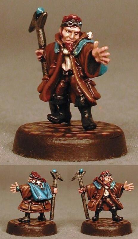 Painted miniature of a red-haired dwarf warrior with axe, shown from three angles.