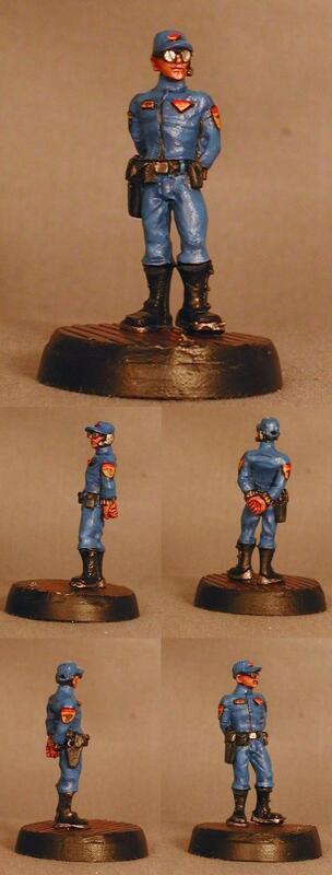 Blue-uniformed science fiction miniature on round bases.