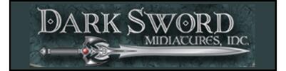 Dark Sword Miniatures, Inc. logo with silver text and a sword
